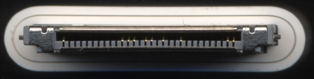 Close-up of an Apple 30-pin dock connector
