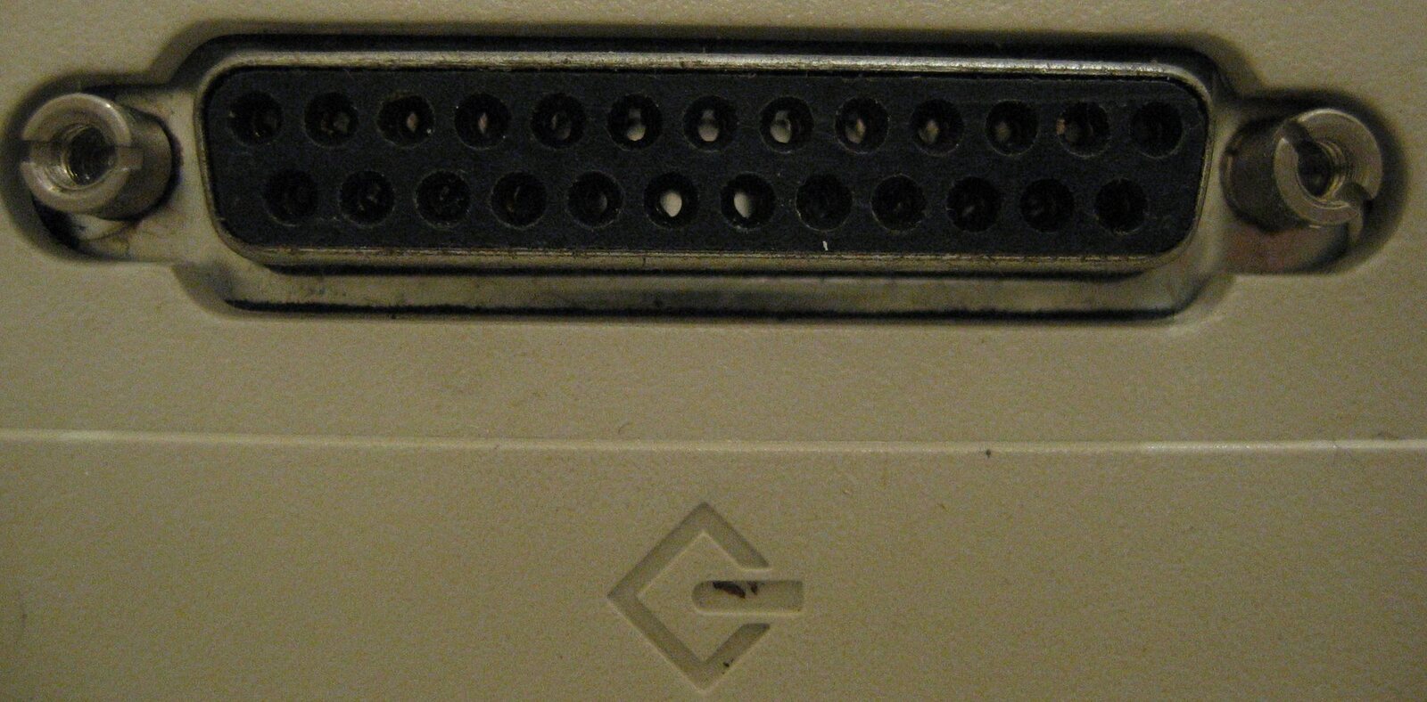 A close-up of a Macintosh external SCSI port