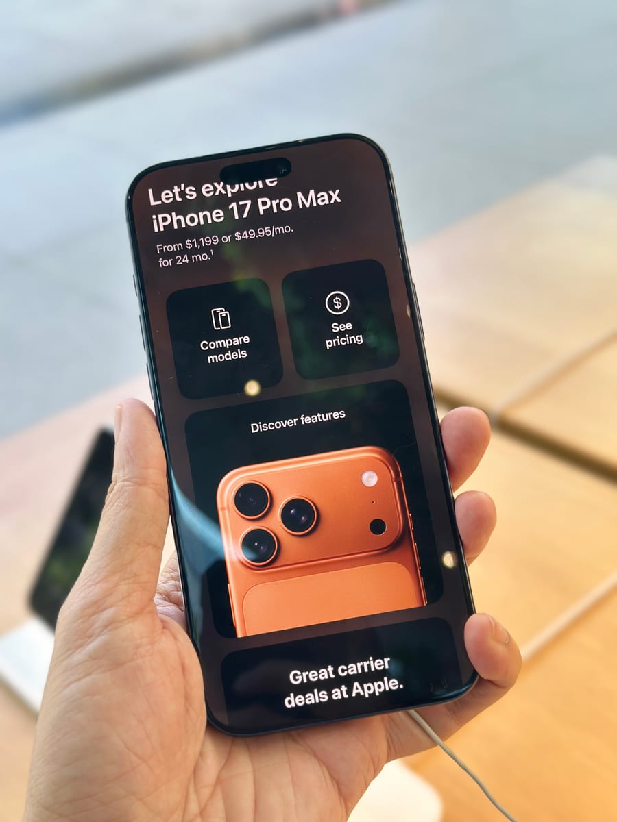 The interactive demo: “Let’s explore iPhone 17 Pro Max,” from $1,199