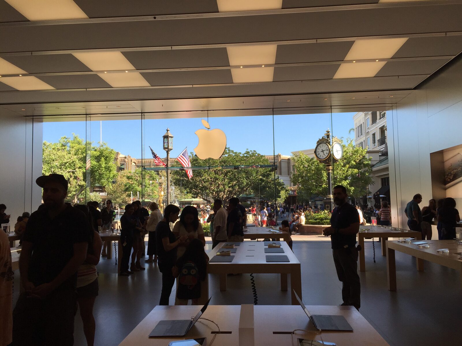 Out to the plaza from inside.