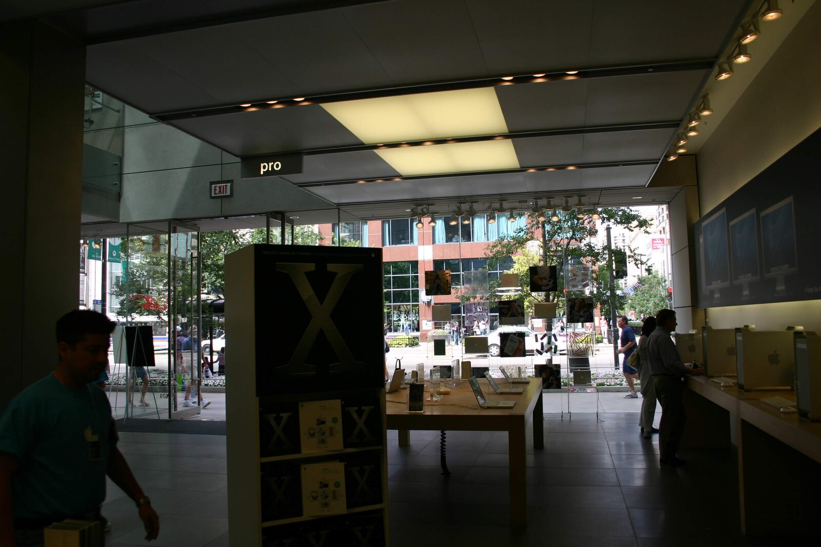 Inside in 2004 — a Mac OS X banner by the door.
