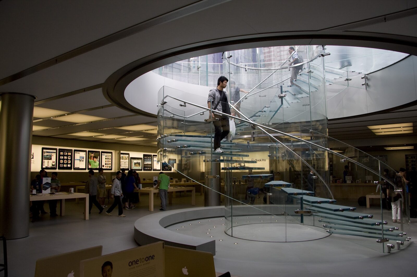 The spiral glass staircase and round oculus, 2010.